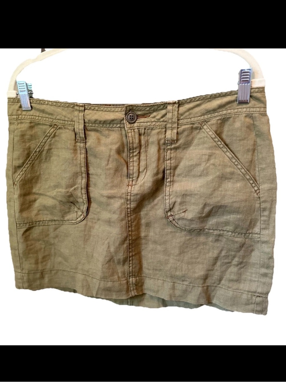 VTG Y2K Lucky Brand Green Linen Cargo Utility Mini Skirt 6 Asian Label Grunge